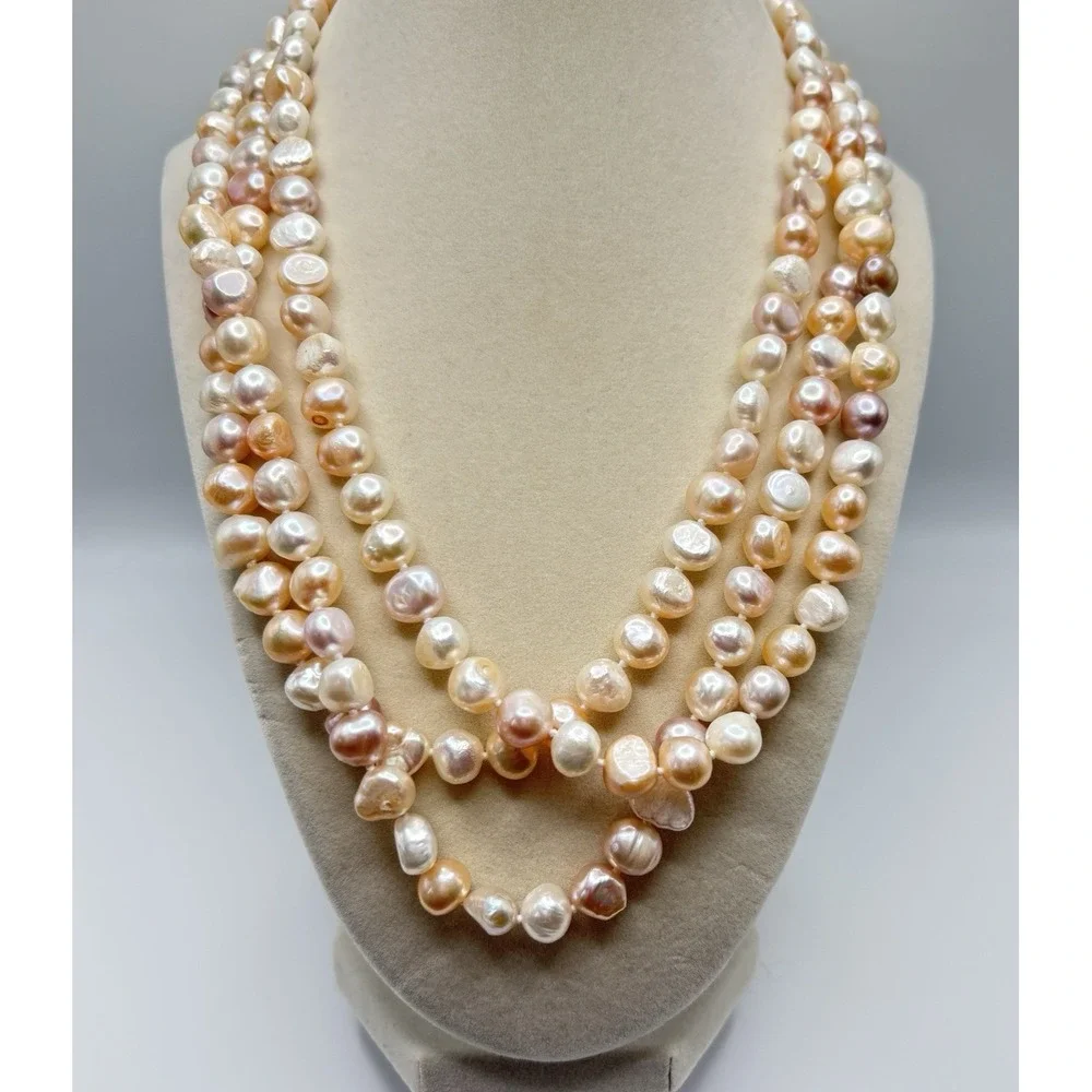 Chunky Freshwater Pearl Necklace Peachy Pinks 62 Inch Opera Endless